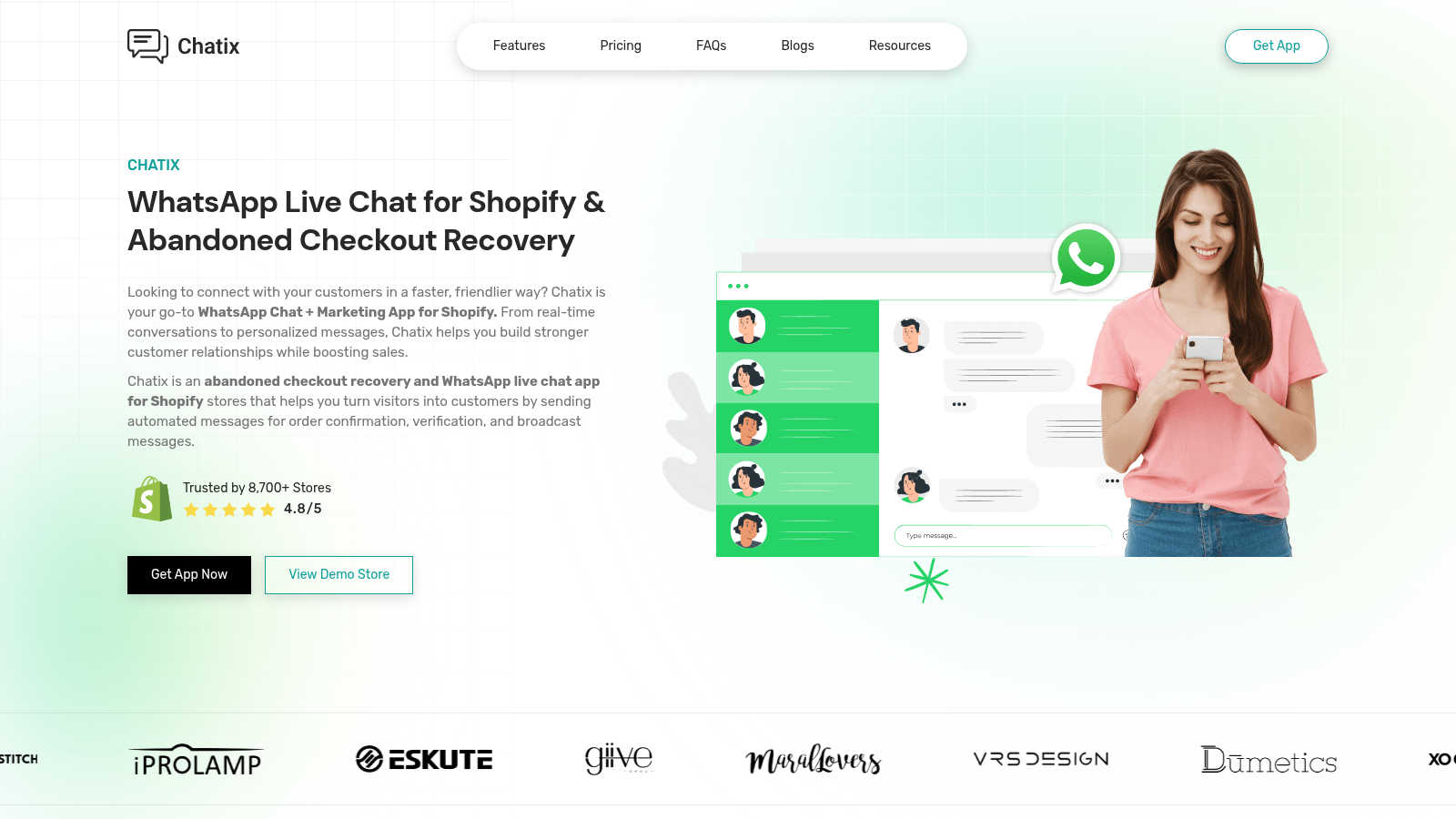 Chatix application interface and features