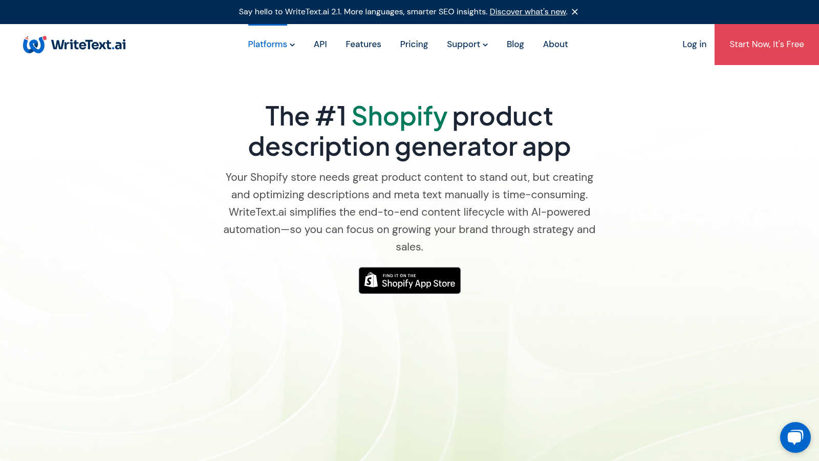 WriteText.ai for Shopify application interface and features