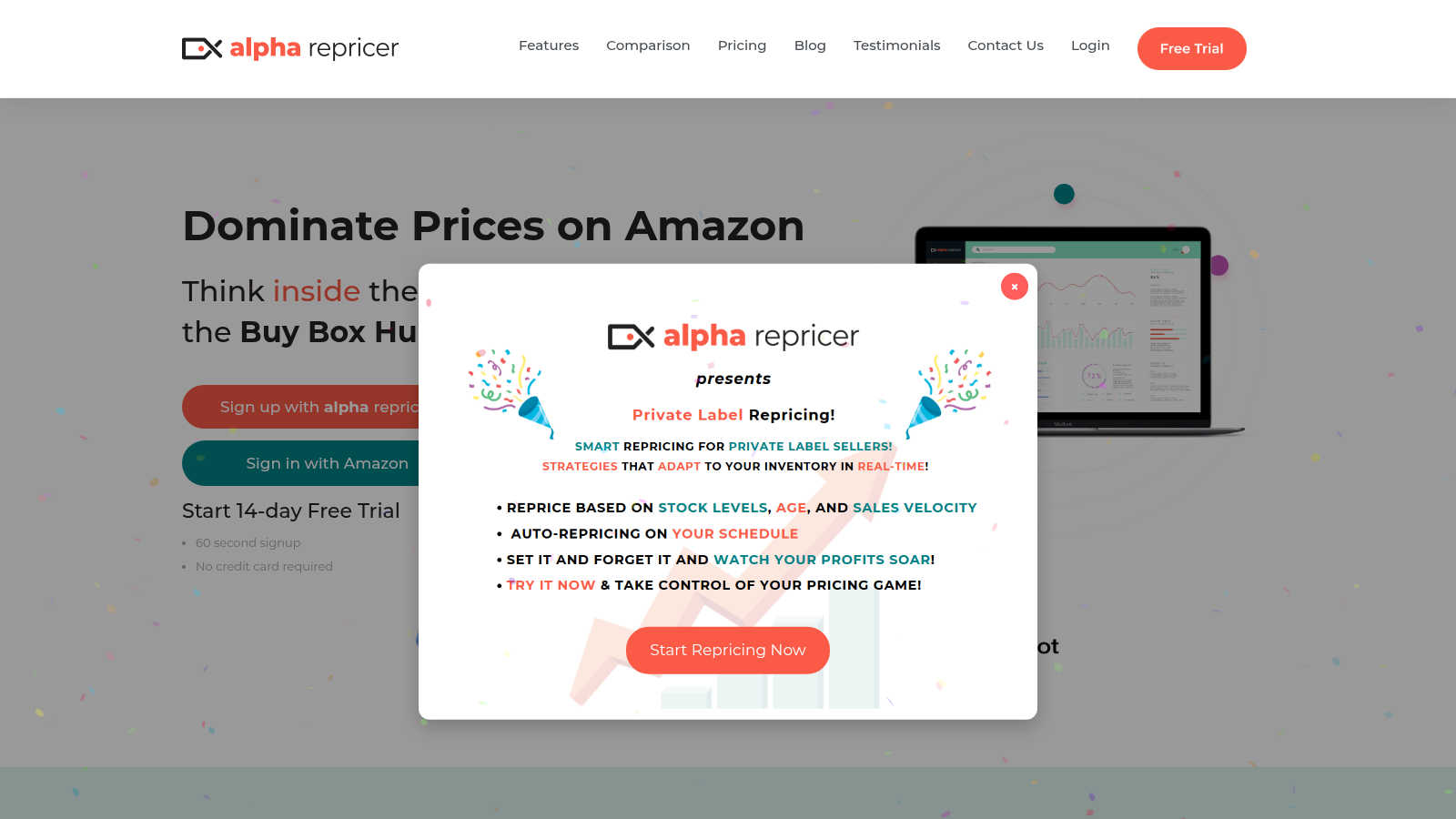 Alpha Repricer application interface and features