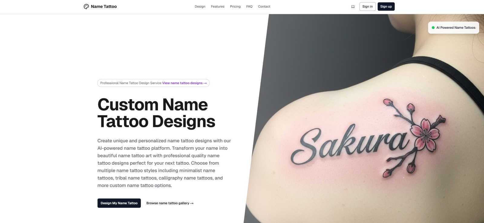 name tattoo design application interface and features