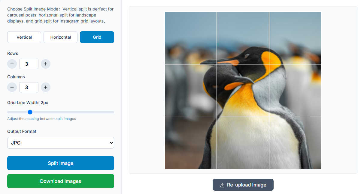 ai image splitter application interface and features