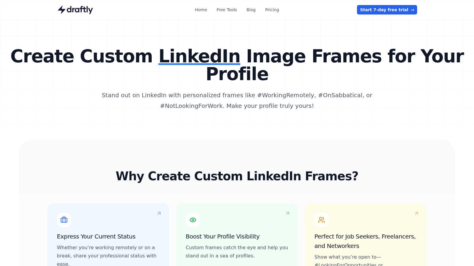 LinkedIn Profile Pic Frame Generator application interface and features