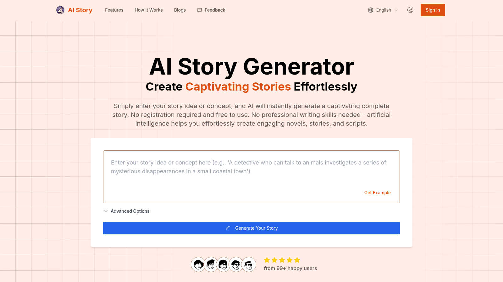 Ai Story Generator application interface and features