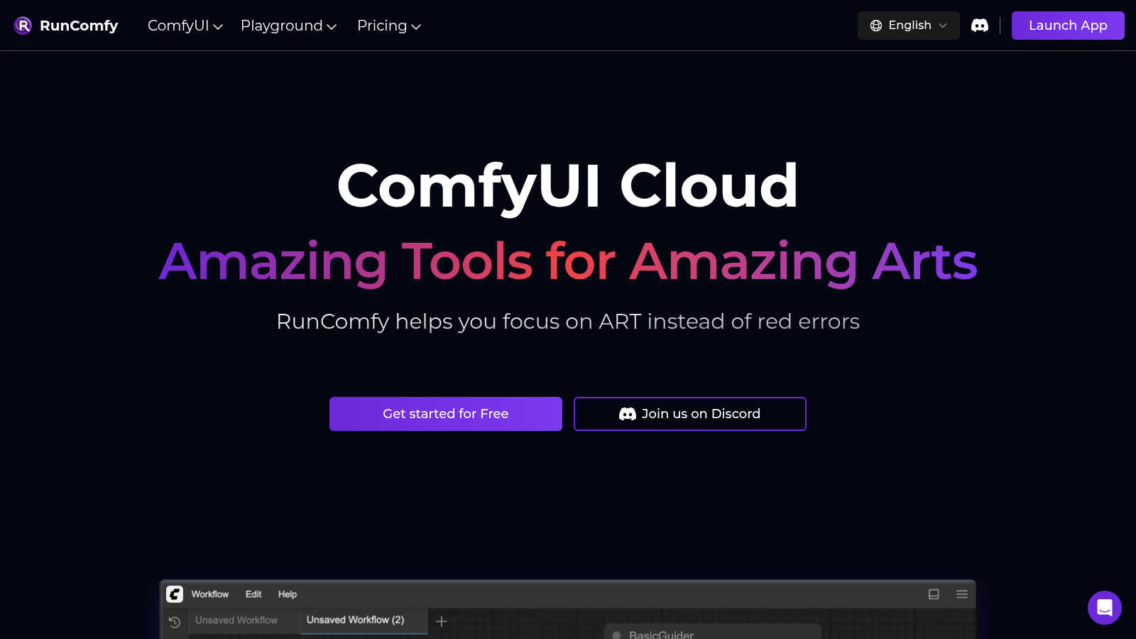 RunComfy application interface and features