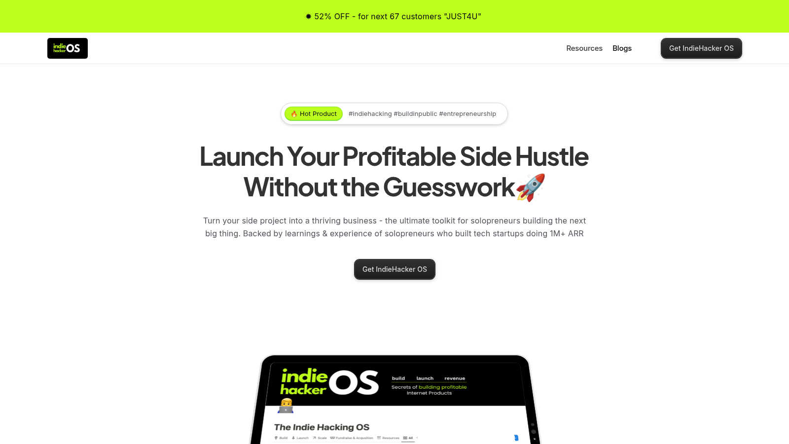 IndieHackingOS application interface and features