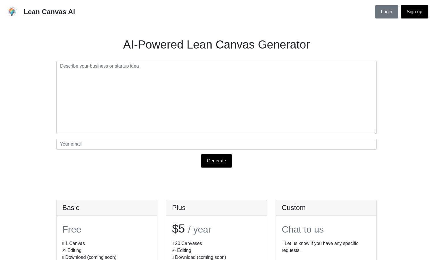 Lean Canvas AI Website